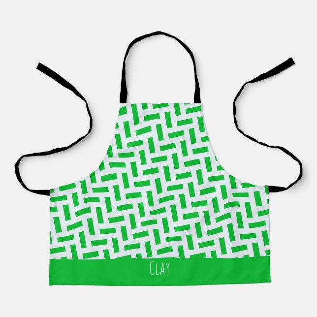 Herringbone Green White Minimal Pattern Apron (Front)