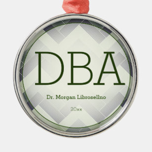 Herringbone Green White Name DBA Graduation Metal Ornament