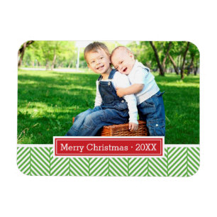 Herringbone Holiday Monogram Photo Magnet