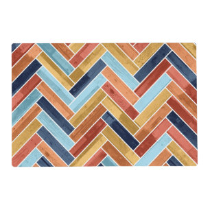 Herringbone Pattern Blue Yellow Orange Red Placemat