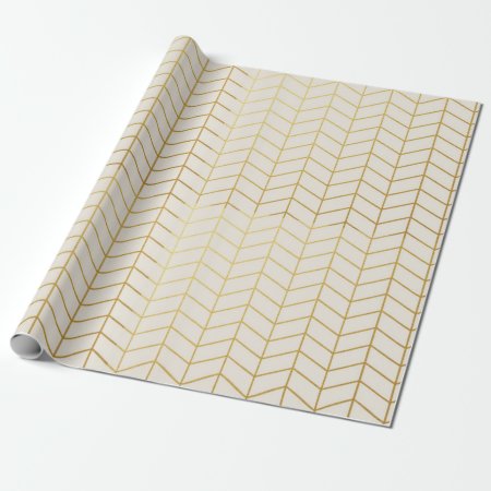 Herringbone Pattern Faux Gold Foil Ivory Geometric Wrapping Paper