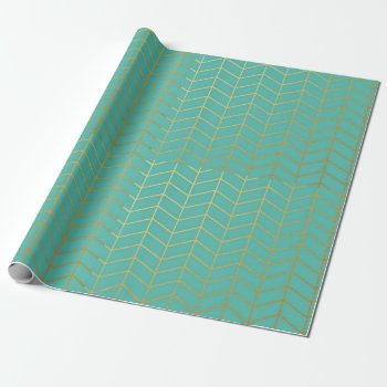 Herringbone Pattern Faux Gold Foil Mint Geometric Wrapping Paper by DifferentStudios at Zazzle