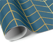 Herringbone Pattern Faux Gold Foil Navy Geometric Wrapping Paper (Roll Corner)