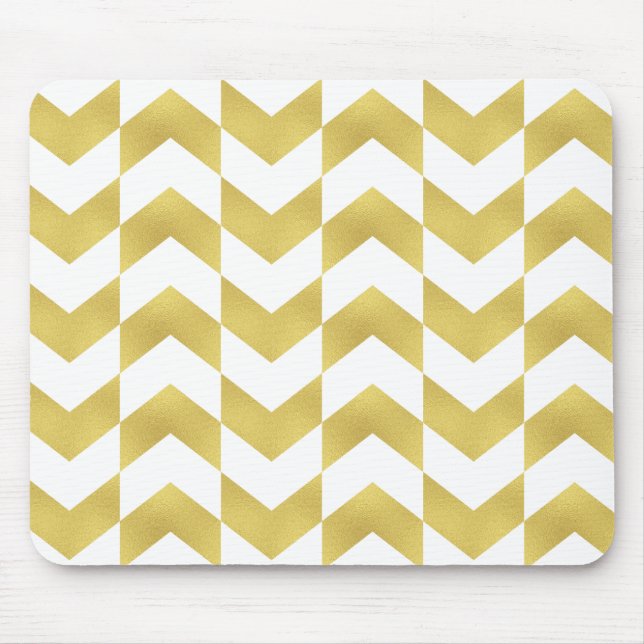 Herringbone Pattern Gold & White Mousepad (Front)