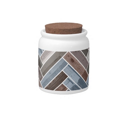 Herringbone Pattern in Blue Brown Grey Candy Jar