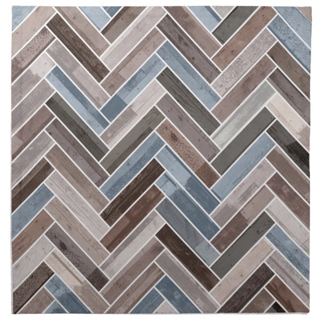Herringbone Pattern in Blue Brown Grey Cloth Napkin (Front)