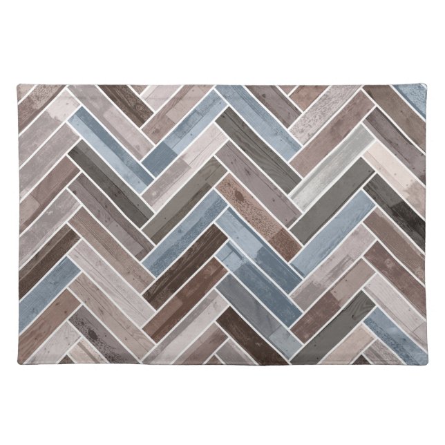 Herringbone Pattern in Blue Brown Grey Cloth Placemat (Front)