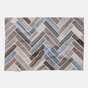 Herringbone Pattern in Blue Brown Grey Kitchen Towel