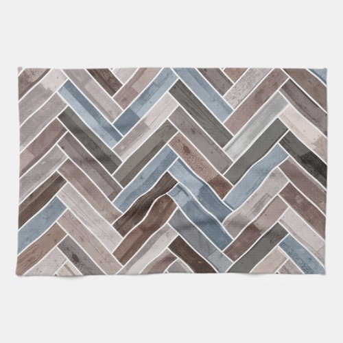 Herringbone Pattern in Blue Brown Grey Kitchen Towel