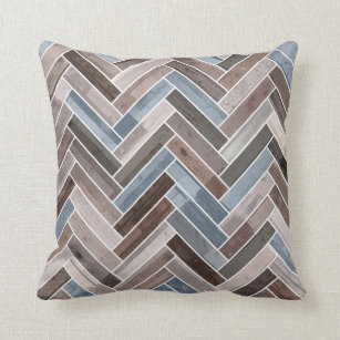 Herringbone Pattern in Blue Brown Grey Throw Pillow