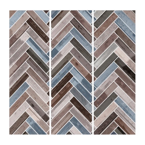 Herringbone Pattern in Blue Brown Grey Triptych