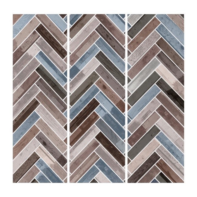 Herringbone Pattern in Blue Brown Grey Triptych (Front)
