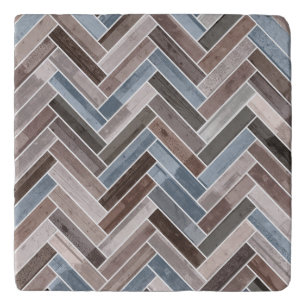 Herringbone Pattern in Blue Brown Grey Trivet