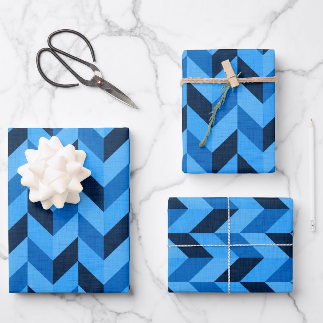 Herringbone pattern in blue wrapping paper sheets (Front)