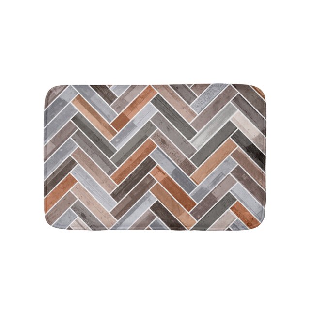 Herringbone Pattern in Earthen Rock Colors Bath Mat (Front)