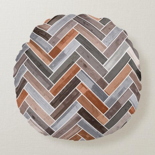 Herringbone Pattern in Earthen Rock Colors Round Pillow