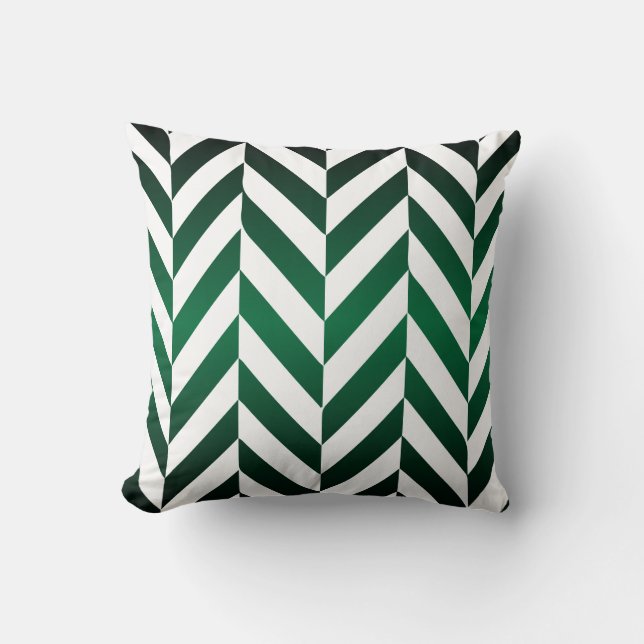 Herringbone Pattern in Forest Green and White Throw Pillow (Front)