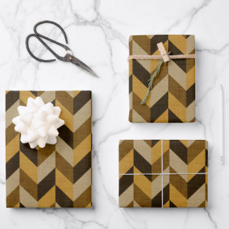Herringbone pattern in golden & brown wrapping paper sheets