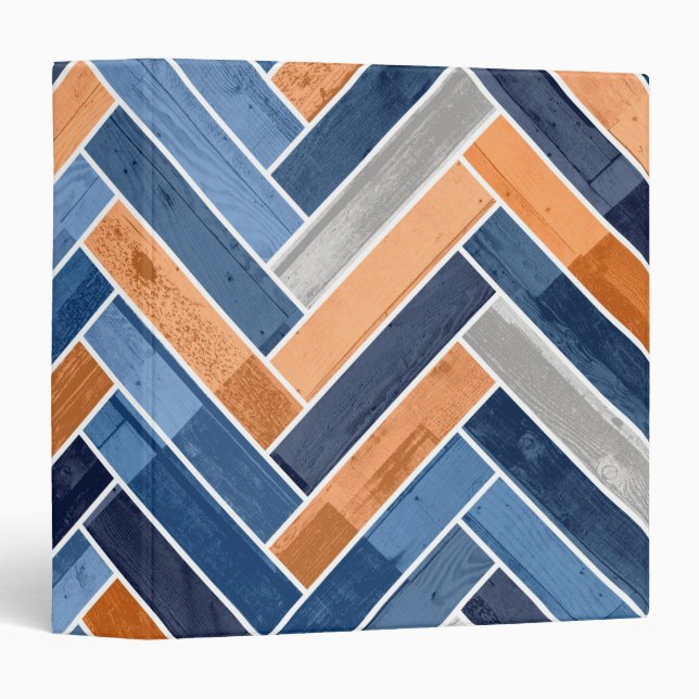 Herringbone Pattern in Navy Blue and Orange 3 Ring Binder (Front/Spine)