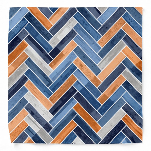 Herringbone Pattern in Navy Blue and Orange Bandana (Front)