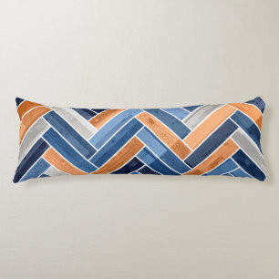 Herringbone Pattern in Navy Blue and Orange Body Pillow