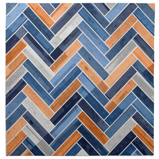 Herringbone Pattern in Navy Blue and Orange Cloth Napkin (Front)