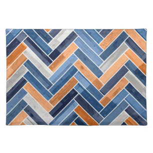 Herringbone Pattern in Navy Blue and Orange Cloth Placemat