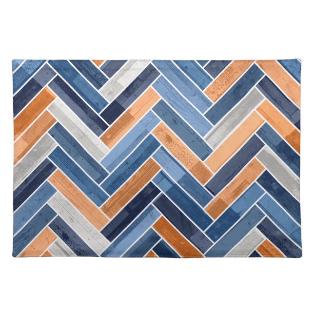 Herringbone Pattern in Navy Blue and Orange Cloth Placemat (Front)