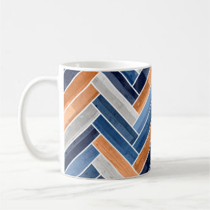 Herringbone Pattern in Navy Blue and Orange Coffee Mug