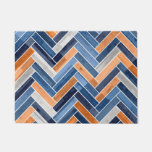 Herringbone Pattern In Navy Blue And Orange Doormat at Zazzle
