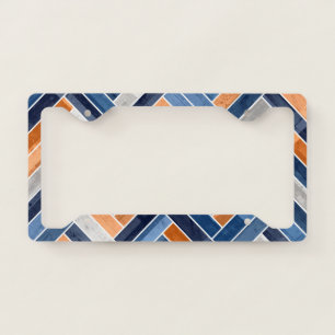 Herringbone Pattern in Navy Blue and Orange License Plate Frame