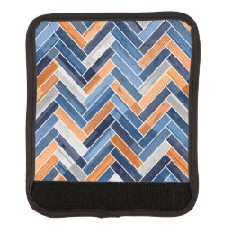 Herringbone Pattern in Navy Blue and Orange Luggage Handle Wrap