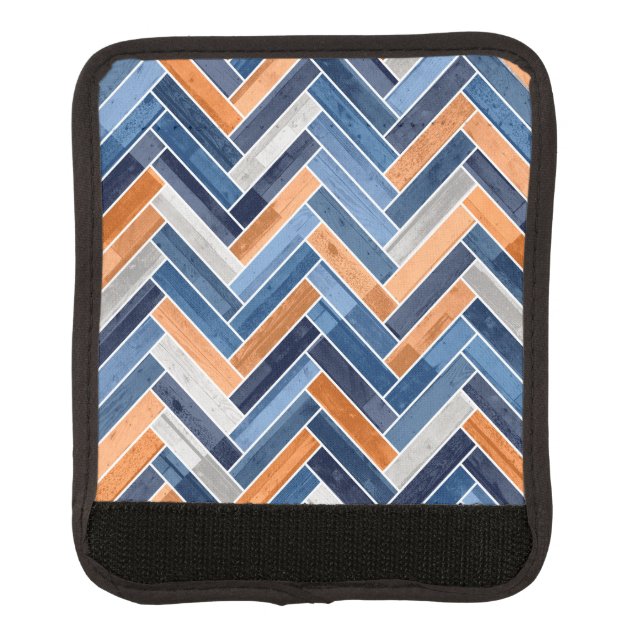 Herringbone Pattern in Navy Blue and Orange Luggage Handle Wrap (Front)