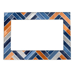 Herringbone Pattern in Navy Blue and Orange Magnetic Frame
