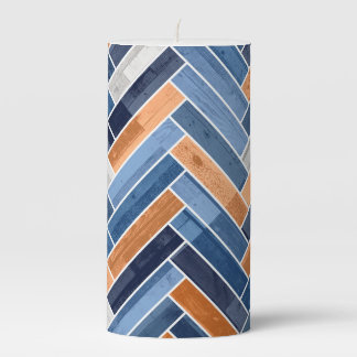 Herringbone Pattern in Navy Blue and Orange Pillar Candle