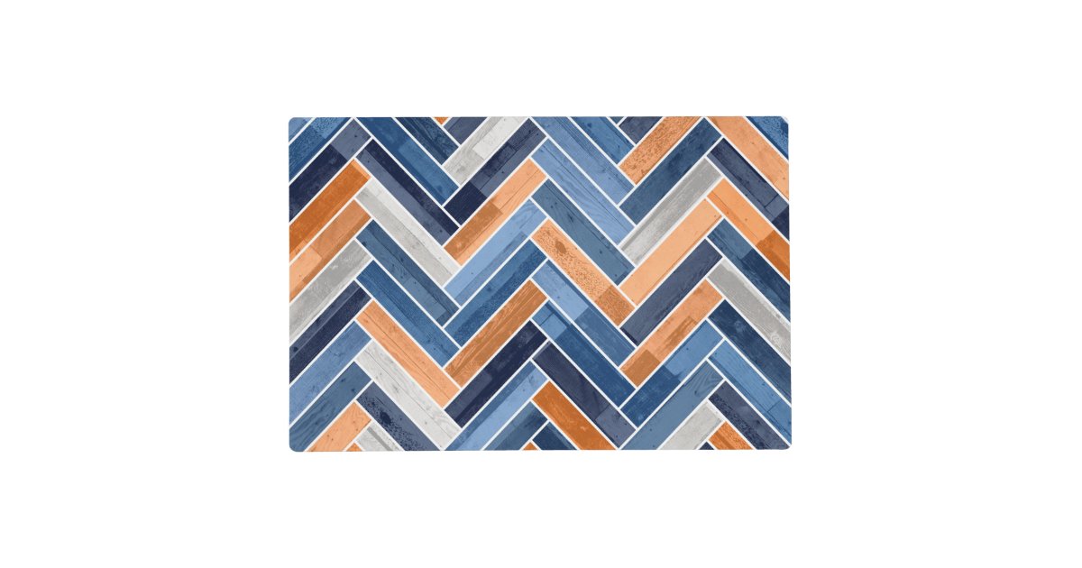 Herringbone Pattern in Navy Blue and Orange Placemat Zazzle