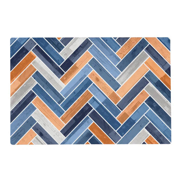 Herringbone Pattern in Navy Blue and Orange Placemat Zazzle