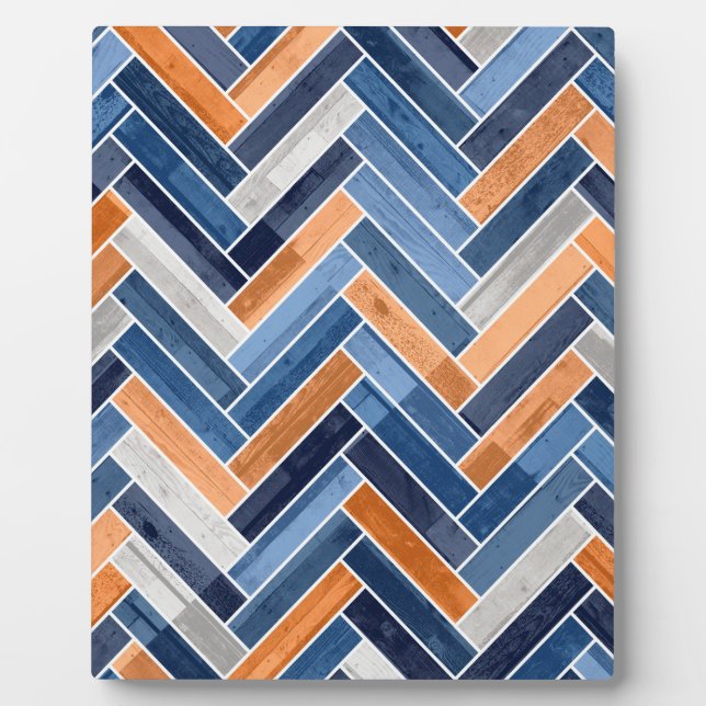 Herringbone Pattern in Navy Blue and Orange Plaque (Front)