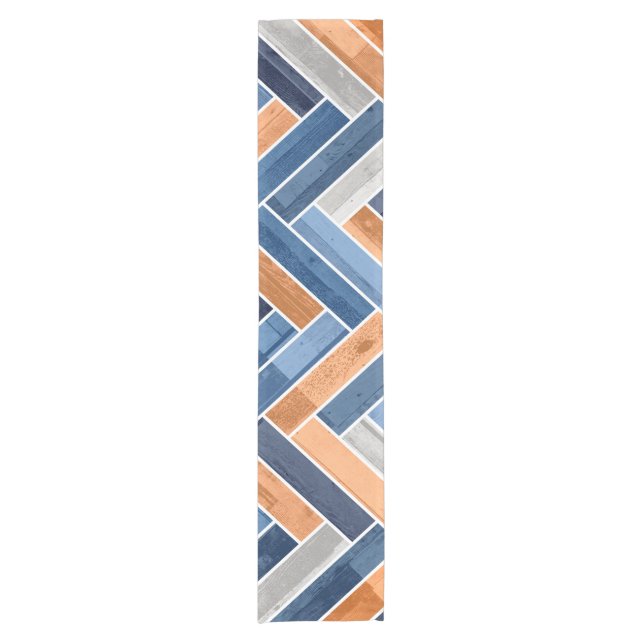 Herringbone Pattern in Navy Blue and Orange Short Table Runner (Front)