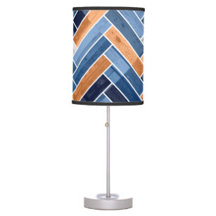 Herringbone Pattern in Navy Blue and Orange Table Lamp