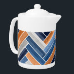 Herringbone Pattern in Navy Blue and Orange Teapot<br><div class="desc">Herringbone Pattern in Navy Blue and Orange</div>