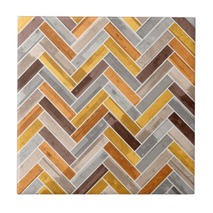Herringbone Pattern in Orange Brown Grey Ceramic Tile