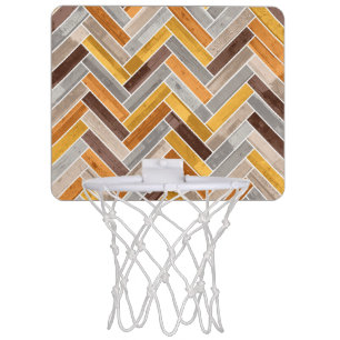 Herringbone Pattern in Orange Brown Grey Mini Basketball Hoop