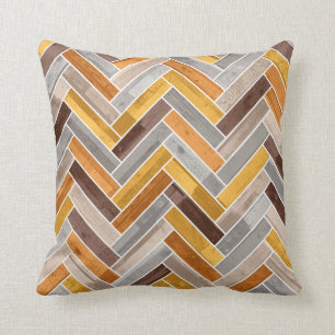 Herringbone Pattern in Orange Brown Grey Throw Pillow