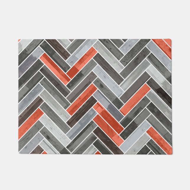 Herringbone Pattern in Orange Gray Doormat (Front)