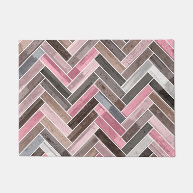 Herringbone Pattern in Pink Gray Doormat (Front)