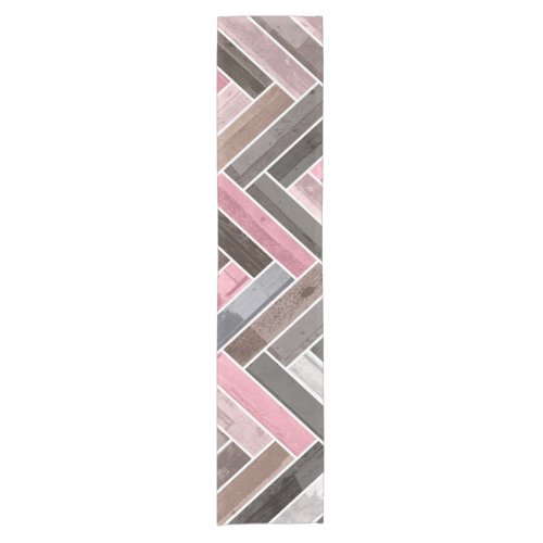 Herringbone Pattern in Pink Gray Short Table Runner