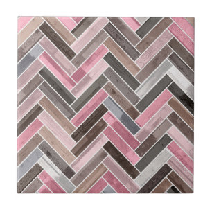 Herringbone Pattern in Pink Grey Ceramic Tile