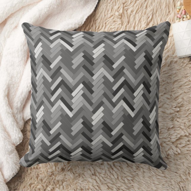 Herringbone pattern in shades of gray throw pillow (Blanket)