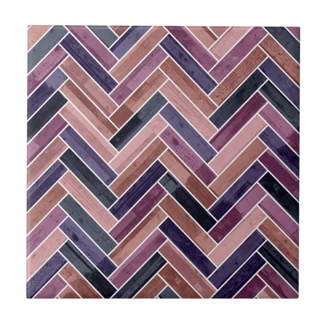 Herringbone Pattern Purple Ceramic Tile (Front)